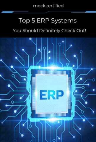 Top 5 ERP Systems with a black blue background with a tech elements highlighting ERP
