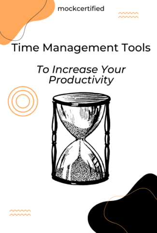 Time management tools in white background with an hour glass element in the middle