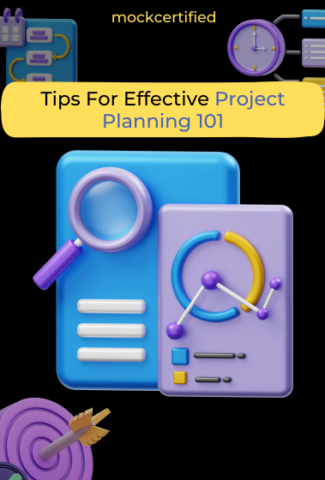 Tips for effective project planning 101 in black ground with 3D project planning elements.