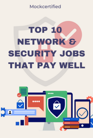 Top 10 Network & Security Jobs That Pay Well written on a beige background with a transparent secure element and multiple elements of cybersecurity.