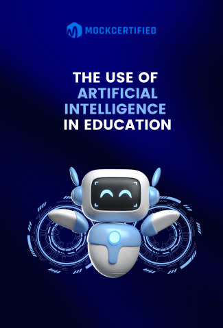 The Use of Artificial Intelligence in Education written over a dark blue background with a picture of robot at the bottom