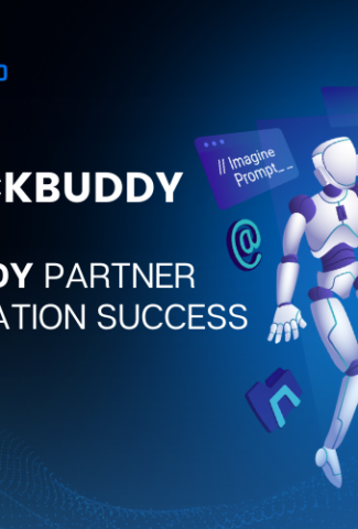 Meet Mockbuddy: Your AI Study Partner For Certification Success written on a blue black background with an ai and human reaching out from a laptop picture on the right