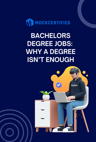 bachelors degree jobs : Why a Degree Isn’t Enough written over a dark blue background with a guy working on his laptop to the bottom right of the image